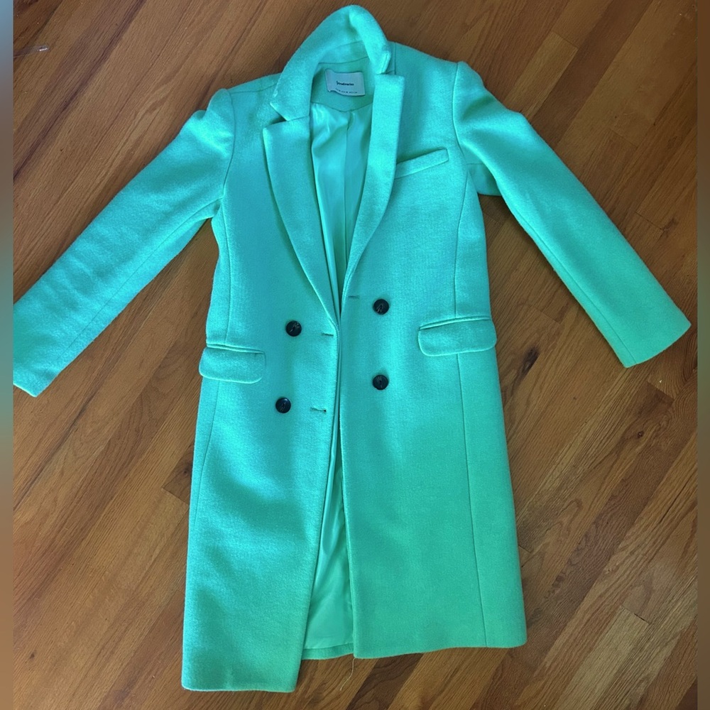 Stradivarius Light Green Double-Breasted Trench Coat